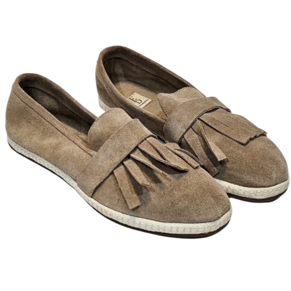 ED Ellen Degeneres Monroe  Kiltie Suede Leather Slip On Loafers Tan Size 7